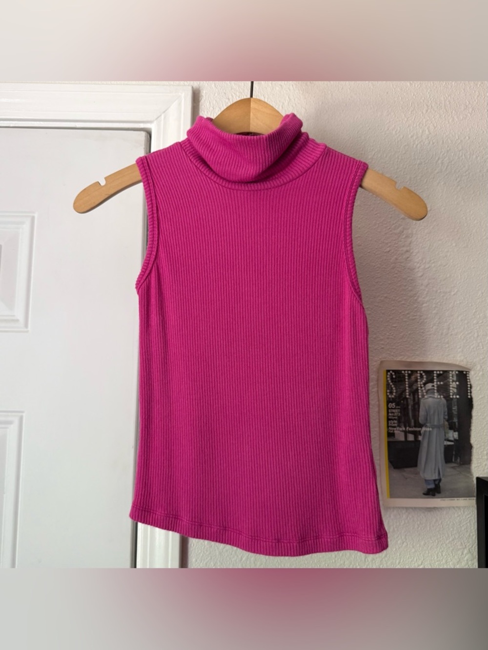 SABLYN fuchsia magenta pink turtleneck rib ribbed stretchy cropped tank top‎
